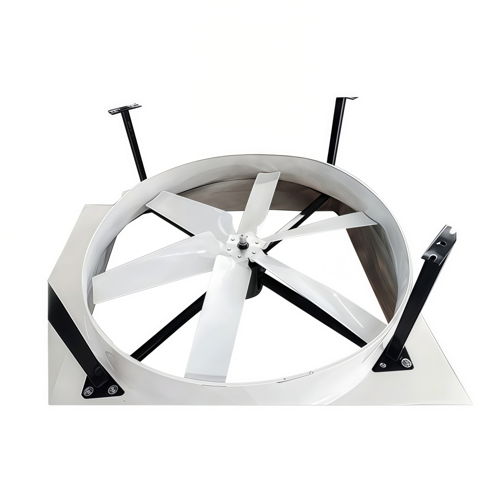 Six-blade impeller of a slope-type FRP rooftop fan, top view